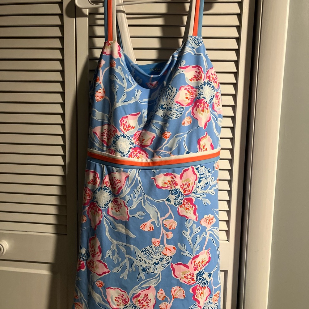 NWT Lilly Pulitzer Light Blue Floral Mini Dress with Pink and Coral Accents
